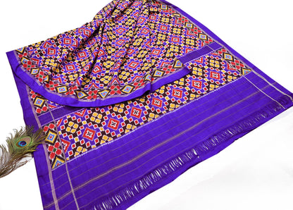 Indian Antique Vintage Blue Sari Hand Woven Double Ikat Patan Patola Sarees 100% Pure Silk Craft Fabric 5Yd Dress Making Sewing For wearing