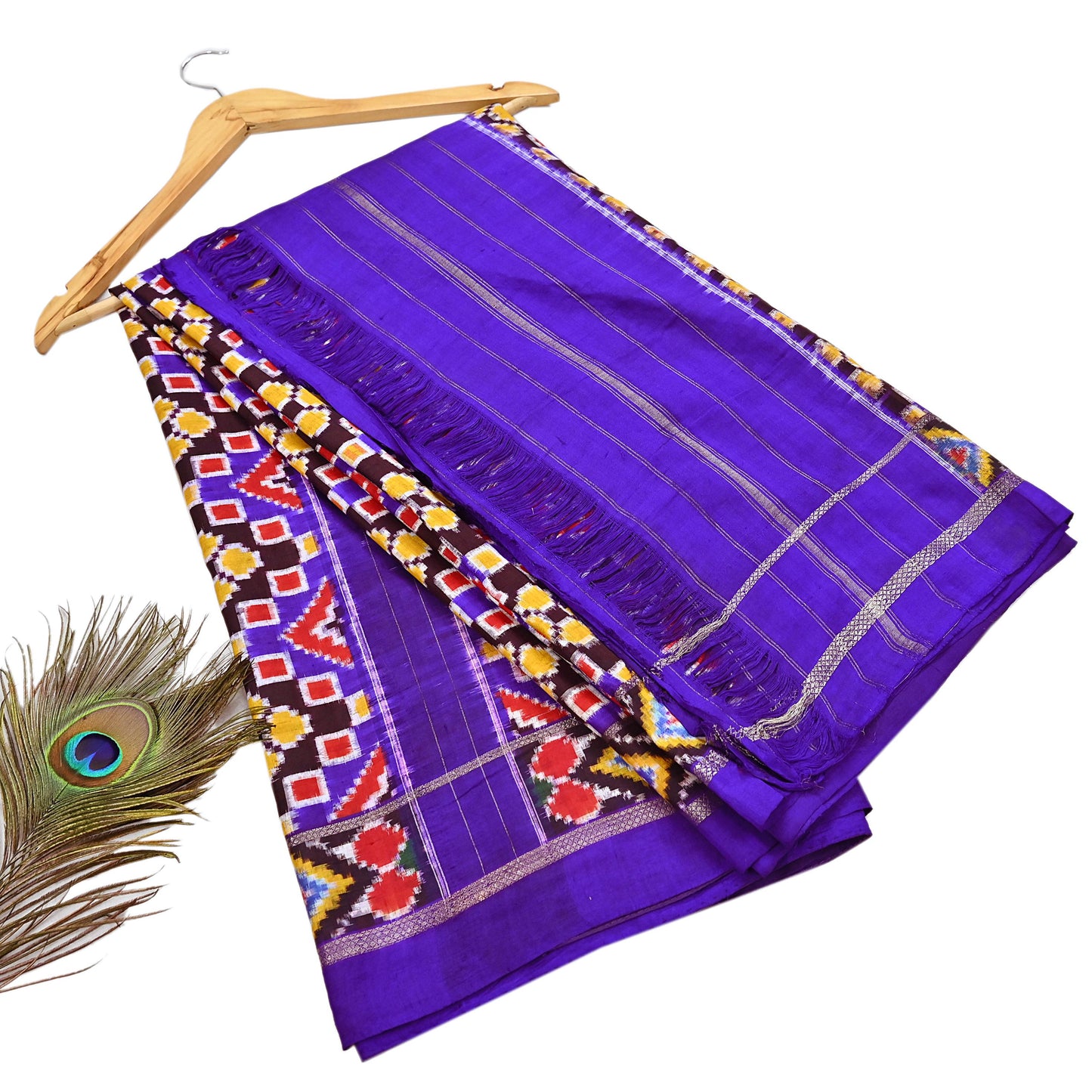 Indian Antique Vintage Blue Sari Hand Woven Double Ikat Patan Patola Sarees 100% Pure Silk Craft Fabric 5Yd Dress Making Sewing For wearing