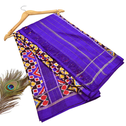 Indian Antique Vintage Blue Sari Hand Woven Double Ikat Patan Patola Sarees 100% Pure Silk Craft Fabric 5Yd Dress Making Sewing For wearing