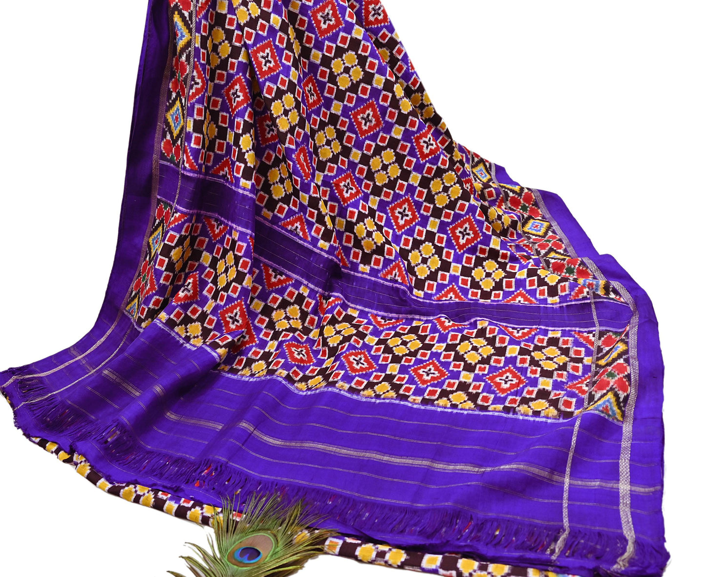 Indian Antique Vintage Blue Sari Hand Woven Double Ikat Patan Patola Sarees 100% Pure Silk Craft Fabric 5Yd Dress Making Sewing For wearing