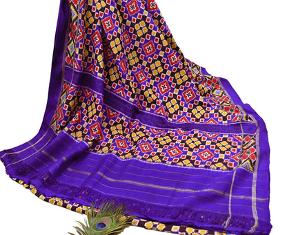 Indian Antique Vintage Blue Sari Hand Woven Double Ikat Patan Patola Sarees 100% Pure Silk Craft Fabric 5Yd Dress Making Sewing For wearing