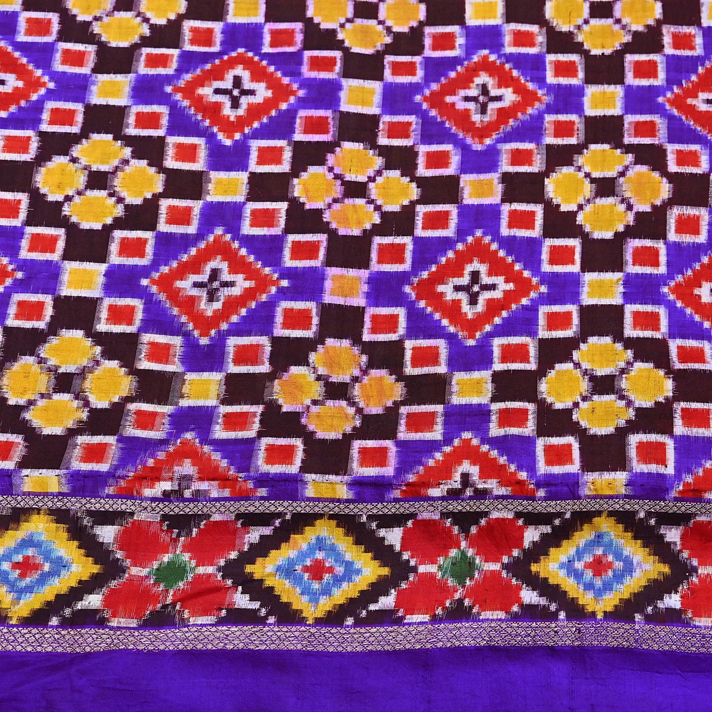 Indian Antique Vintage Blue Sari Hand Woven Double Ikat Patan Patola Sarees 100% Pure Silk Craft Fabric 5Yd Dress Making Sewing For wearing