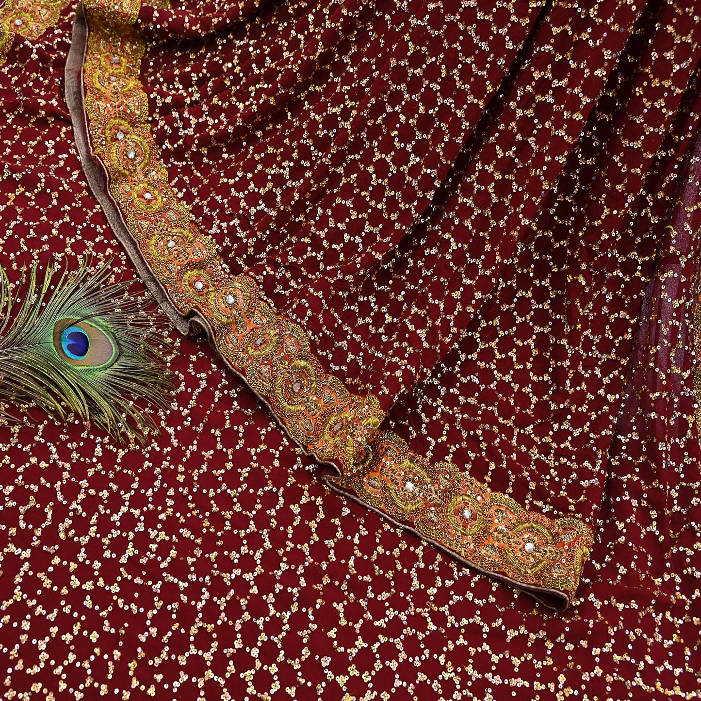 Indian Heavy Sari Maroon Pure Georgette Silk Hand Embroidered Sarees Designer Sabyasachi 6Yd Sewing Ethnic Bollywood party wear saree