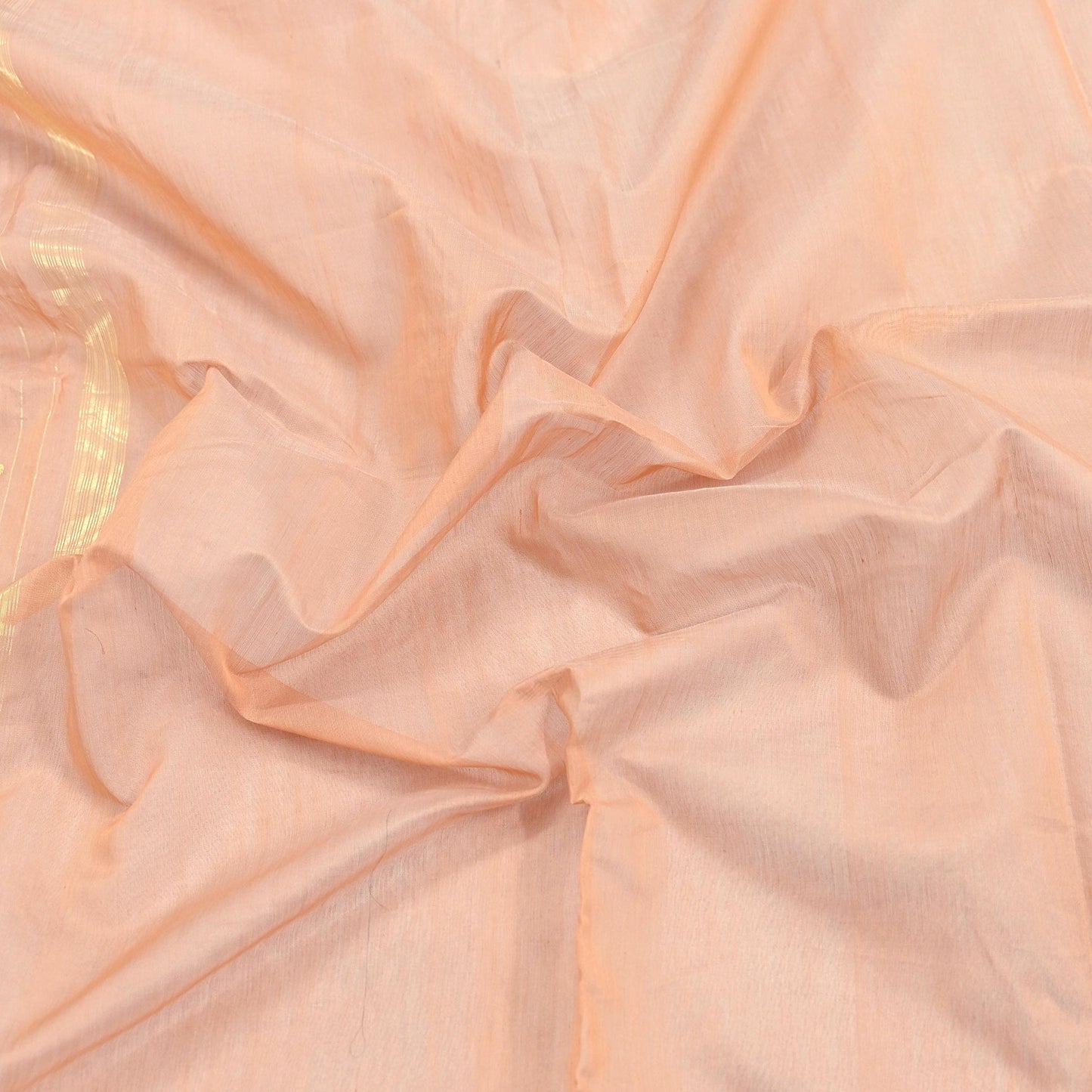 Indian Vintage Dupatta Peach Long Stole Printed Woven Chanderi Cotton Scarves Veil Golden Zari Soft Stripes Design