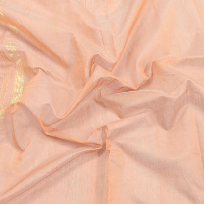 Indian Vintage Dupatta Peach Long Stole Printed Woven Chanderi Cotton Scarves Veil Golden Zari Soft Stripes Design