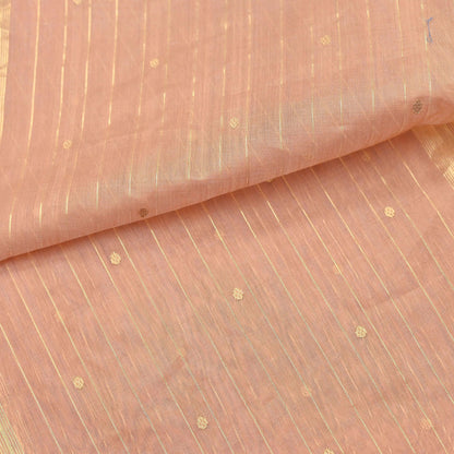 Indian Vintage Dupatta Peach Long Stole Printed Woven Chanderi Cotton Scarves Veil Golden Zari Soft Stripes Design