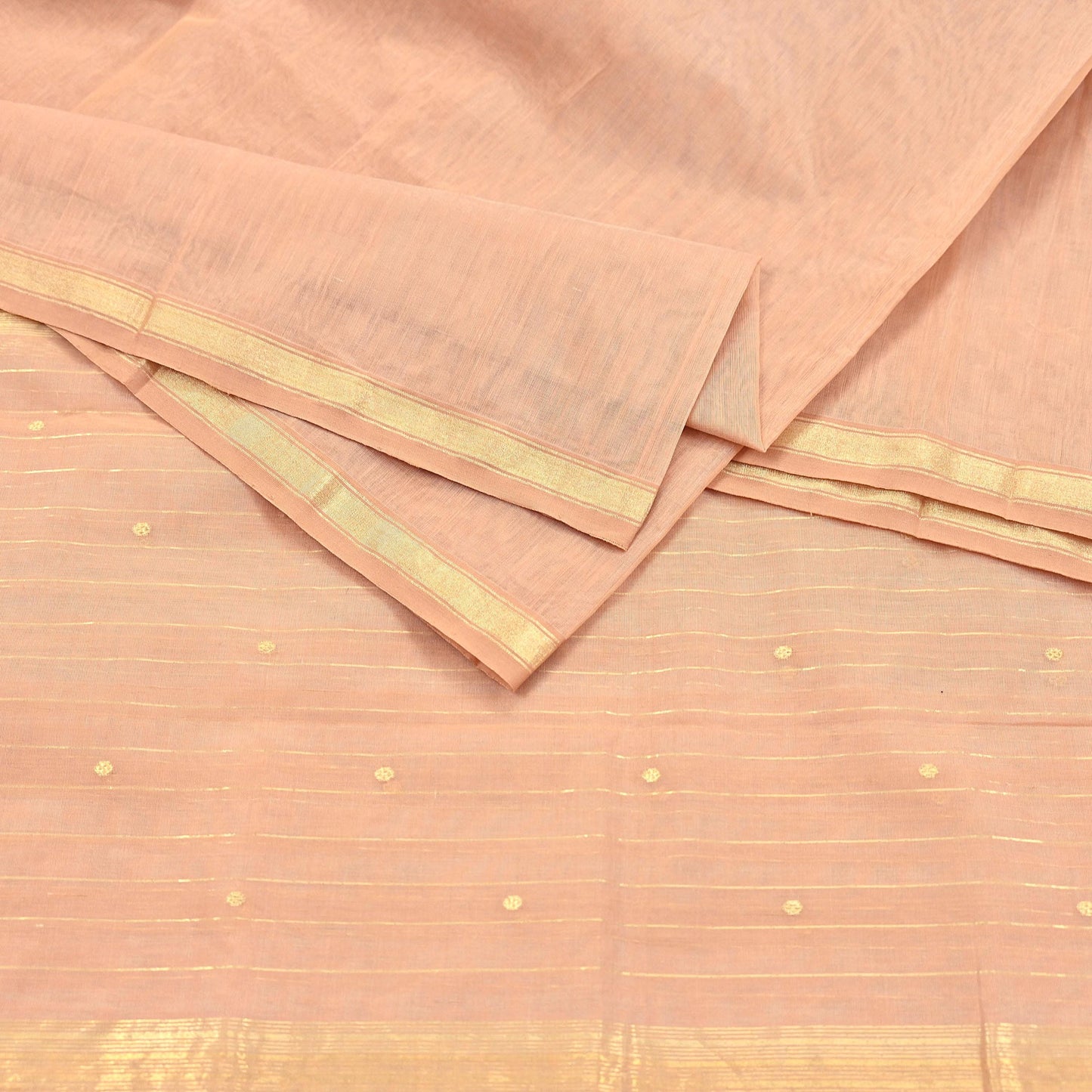 Indian Vintage Dupatta Peach Long Stole Printed Woven Chanderi Cotton Scarves Veil Golden Zari Soft Stripes Design