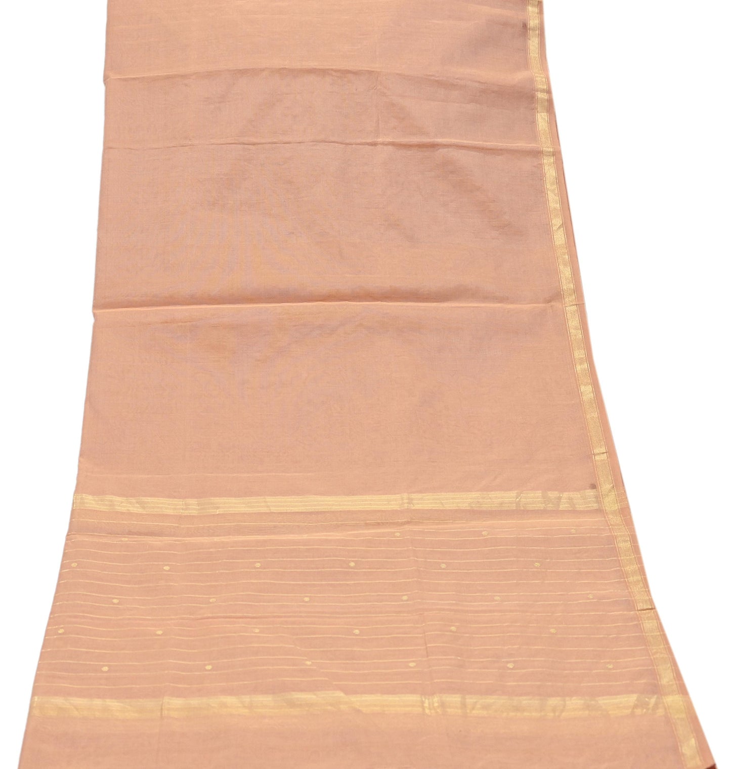 Indian Vintage Dupatta Peach Long Stole Printed Woven Chanderi Cotton Scarves Veil Golden Zari Soft Stripes Design