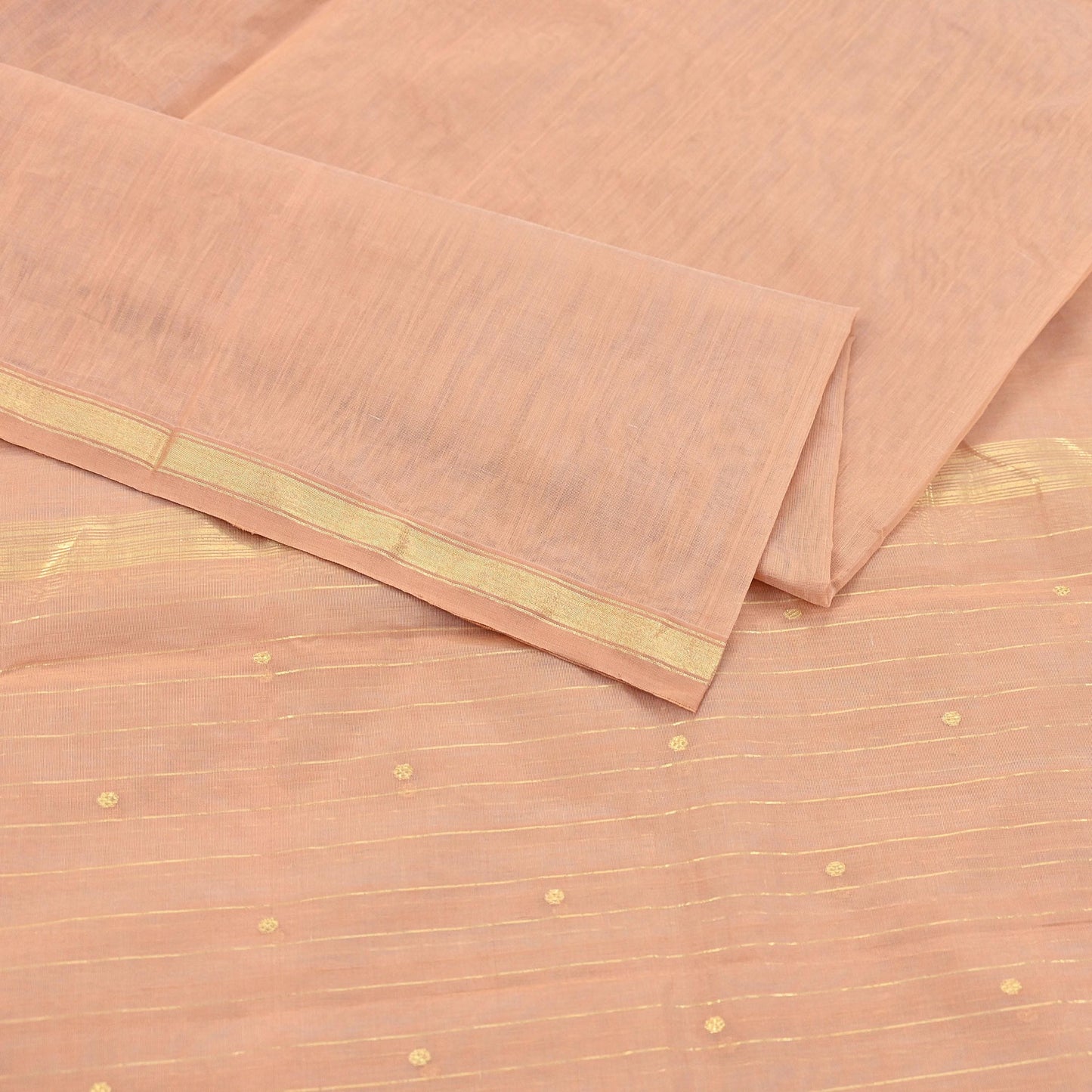 Indian Vintage Dupatta Peach Long Stole Printed Woven Chanderi Cotton Scarves Veil Golden Zari Soft Stripes Design
