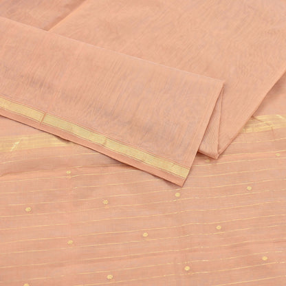 Indian Vintage Dupatta Peach Long Stole Printed Woven Chanderi Cotton Scarves Veil Golden Zari Soft Stripes Design