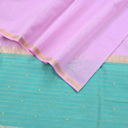 Indian Vintage Dupatta Pink & Green Long Stole Printed Woven Chanderi Cotton Scarves Veil Golden Zari Soft Stripes Design