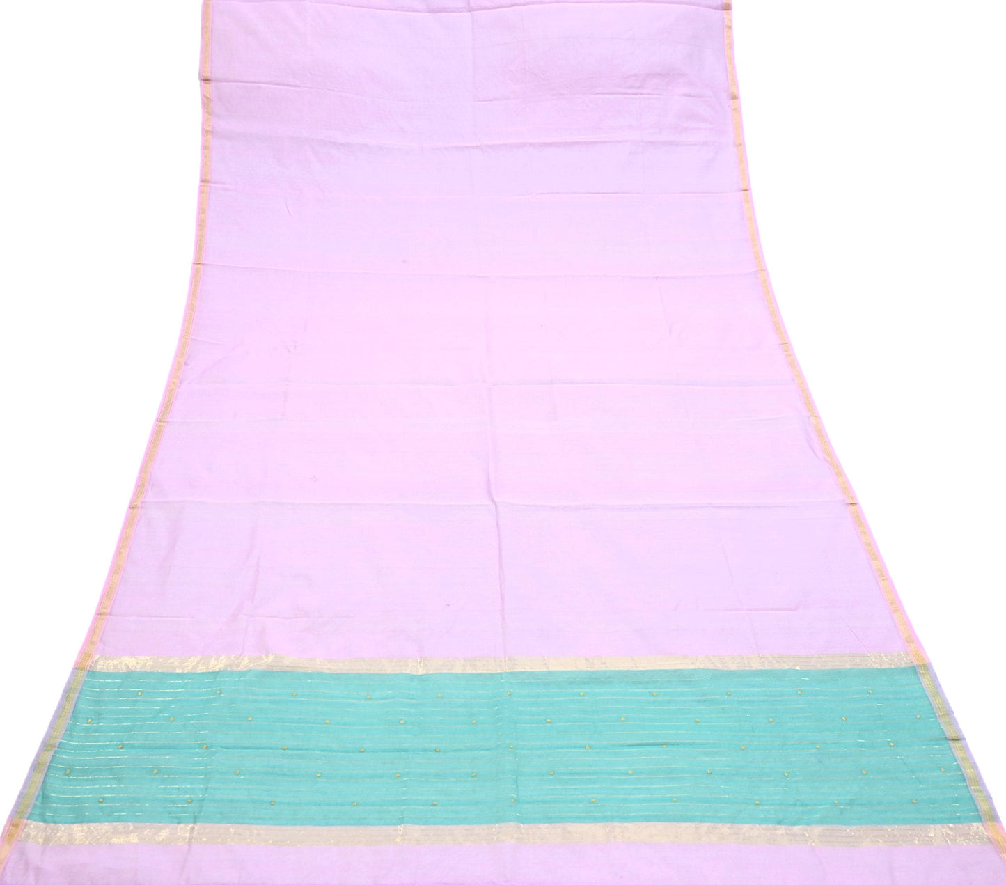 Indian Vintage Dupatta Pink & Green Long Stole Printed Woven Chanderi Cotton Scarves Veil Golden Zari Soft Stripes Design
