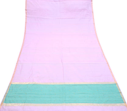 Indian Vintage Dupatta Pink & Green Long Stole Printed Woven Chanderi Cotton Scarves Veil Golden Zari Soft Stripes Design