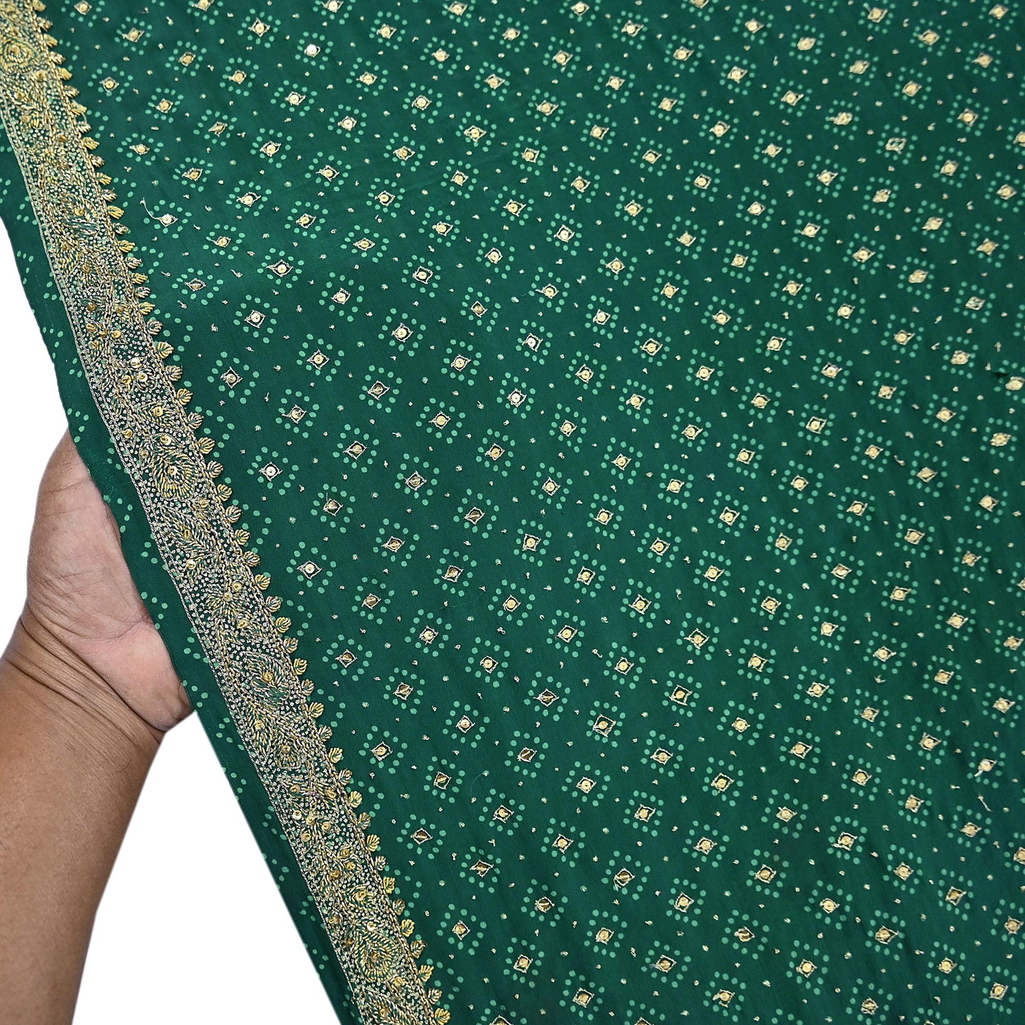 Indian Pre-Owned Sari Green Pure Crepe Silk Pre-owned Hand Embroidered Ritu Kumar Designer Sarees Fabric 5Yd Ethnic Bollywood Party sari