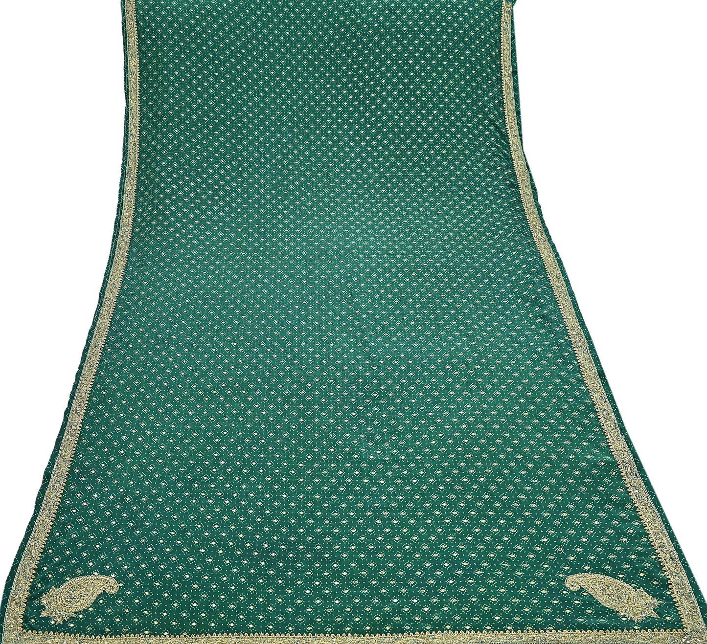 Indian Pre-Owned Sari Green Pure Crepe Silk Pre-owned Hand Embroidered Ritu Kumar Designer Sarees Fabric 5Yd Ethnic Bollywood Party sari