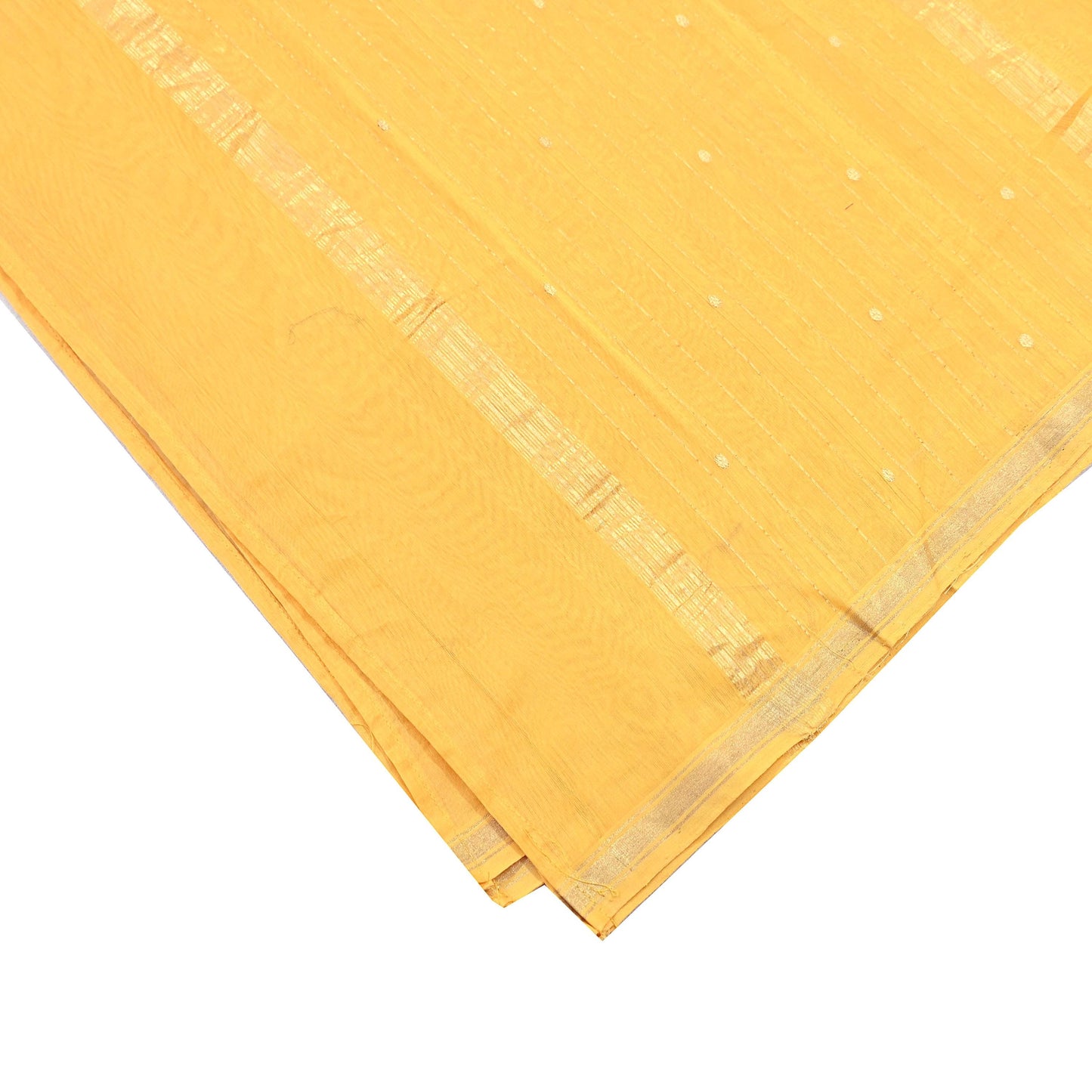 Indian Vintage Dupatta Yellow Long Stole Printed Woven Chanderi Cotton Scarves Veil Golden Zari Soft Stripes Design