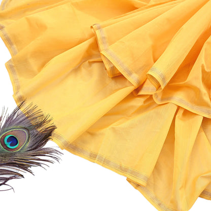 Indian Vintage Dupatta Yellow Long Stole Printed Woven Chanderi Cotton Scarves Veil Golden Zari Soft Stripes Design