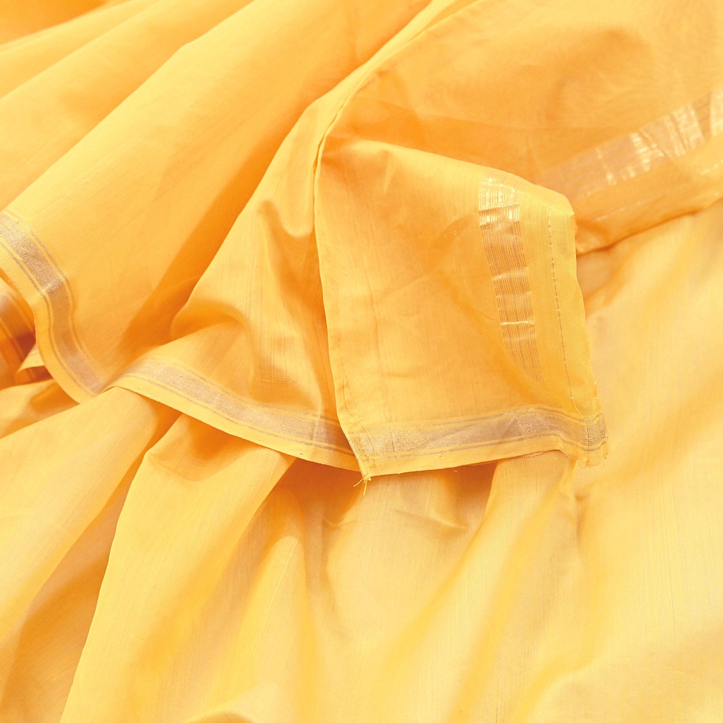 Indian Vintage Dupatta Yellow Long Stole Printed Woven Chanderi Cotton Scarves Veil Golden Zari Soft Stripes Design