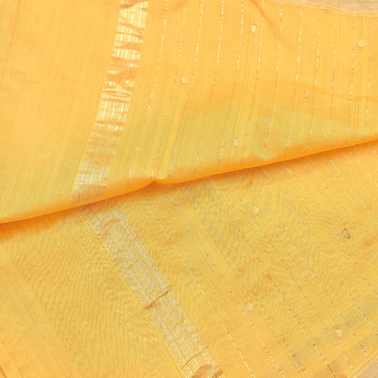 Indian Vintage Dupatta Yellow Long Stole Printed Woven Chanderi Cotton Scarves Veil Golden Zari Soft Stripes Design