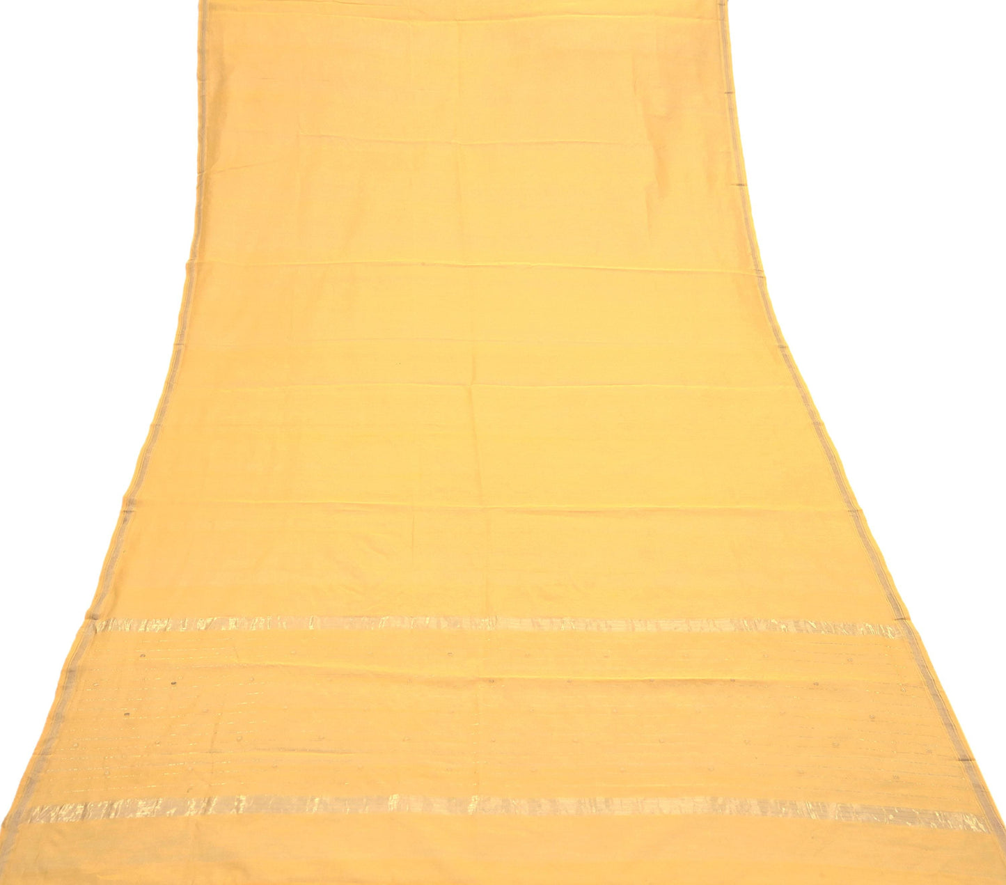 Indian Vintage Dupatta Yellow Long Stole Printed Woven Chanderi Cotton Scarves Veil Golden Zari Soft Stripes Design