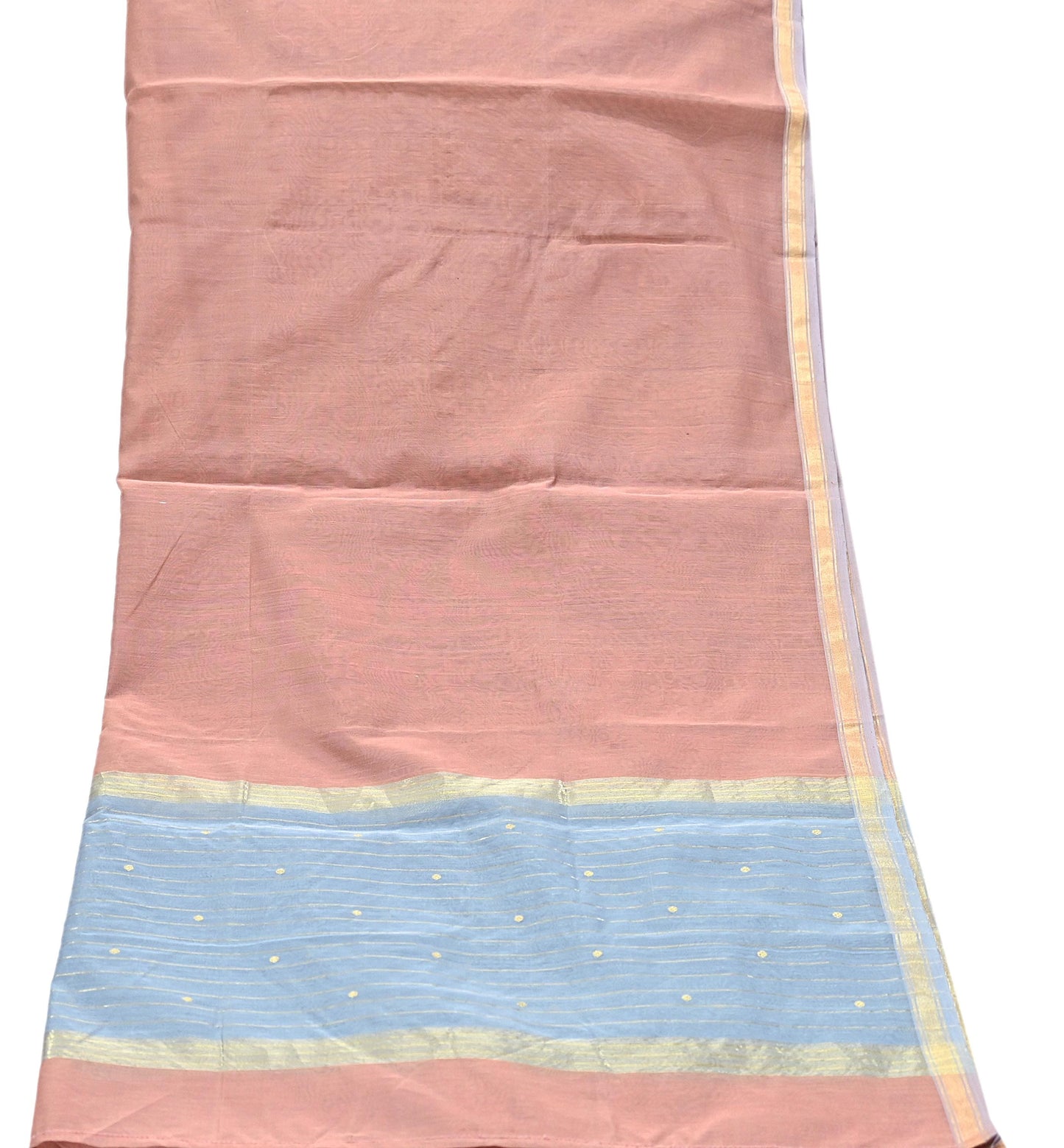 Indian Vintage Dupatta Gray & Brown Long Stole Printed Woven Chanderi Cotton Scarves Veil Golden Zari Soft Stripes Design