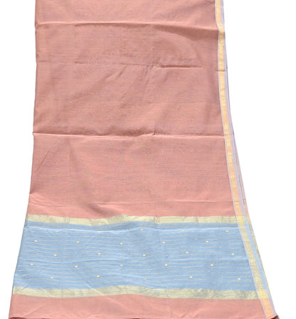 Indian Vintage Dupatta Gray & Brown Long Stole Printed Woven Chanderi Cotton Scarves Veil Golden Zari Soft Stripes Design