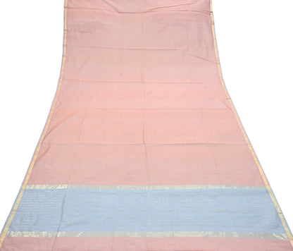 Indian Vintage Dupatta Gray & Brown Long Stole Printed Woven Chanderi Cotton Scarves Veil Golden Zari Soft Stripes Design