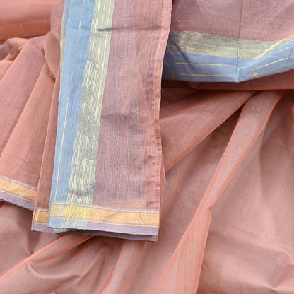 Indian Vintage Dupatta Gray & Brown Long Stole Printed Woven Chanderi Cotton Scarves Veil Golden Zari Soft Stripes Design