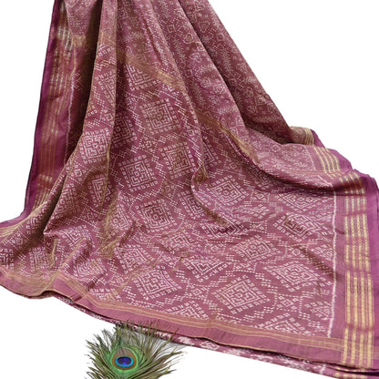 Indian Vintage Saree Golden Pink Pure Silk Hand Woven Double Ikat Patola Sari Craft Fabric 5Yard Zari Ethnic Premium Saree