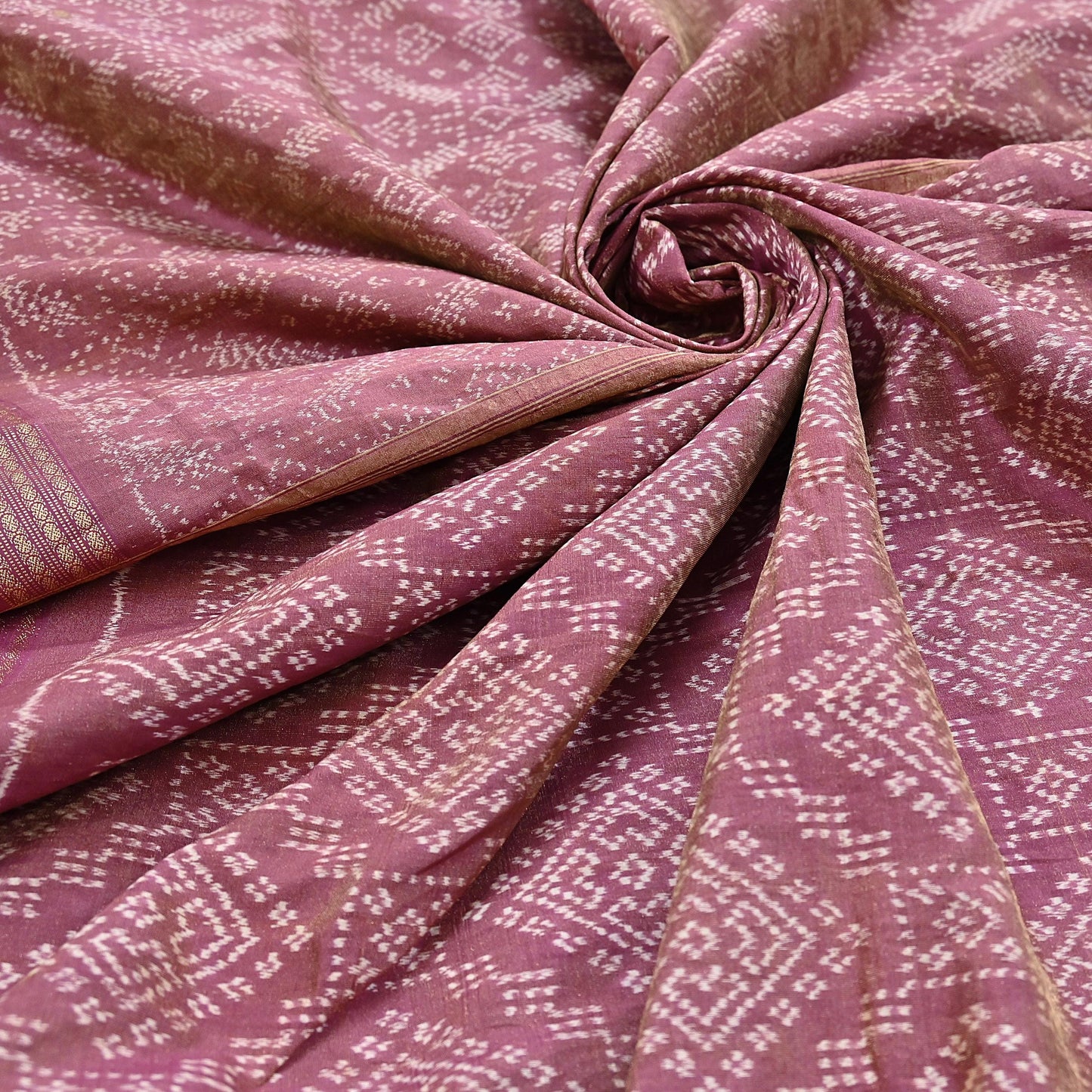 Indian Vintage Saree Golden Pink Pure Silk Hand Woven Double Ikat Patola Sari Craft Fabric 5Yard Zari Ethnic Premium Saree
