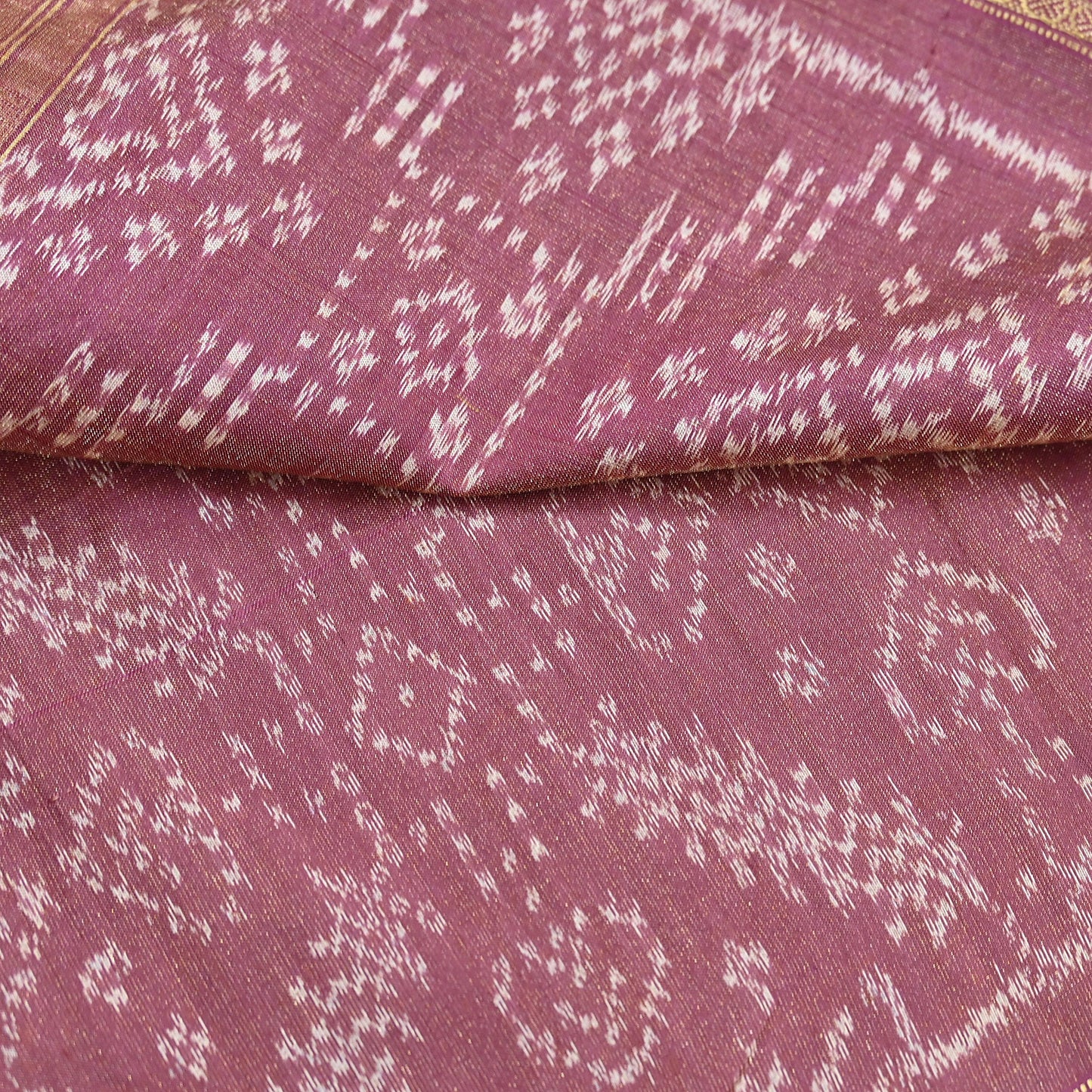 Indian Vintage Saree Golden Pink Pure Silk Hand Woven Double Ikat Patola Sari Craft Fabric 5Yard Zari Ethnic Premium Saree