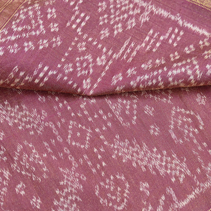 Indian Vintage Saree Golden Pink Pure Silk Hand Woven Double Ikat Patola Sari Craft Fabric 5Yard Zari Ethnic Premium Saree
