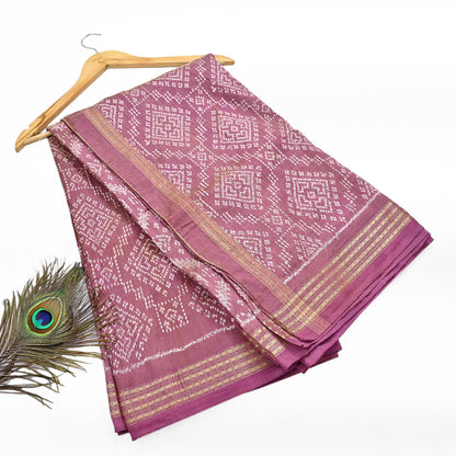 Indian Vintage Saree Golden Pink Pure Silk Hand Woven Double Ikat Patola Sari Craft Fabric 5Yard Zari Ethnic Premium Saree