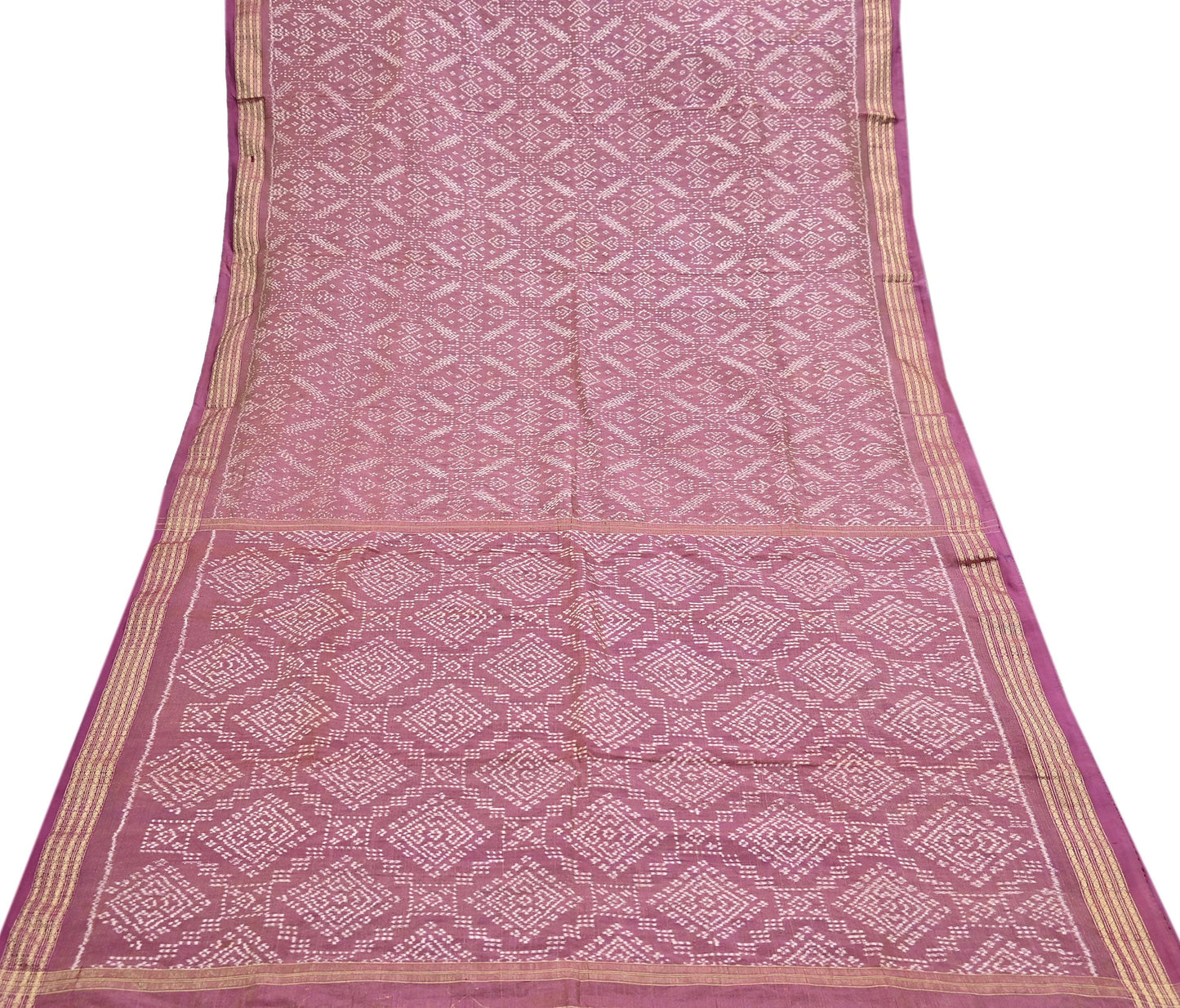 Indian Vintage Saree Golden Pink Pure Silk Hand Woven Double Ikat Patola Sari Craft Fabric 5Yard Zari Ethnic Premium Saree