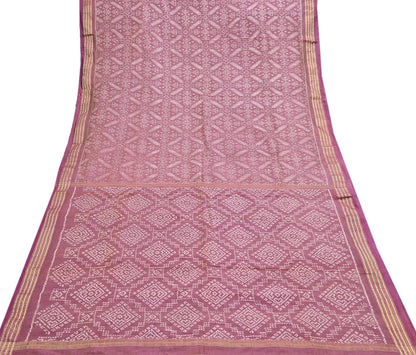 Indian Vintage Saree Golden Pink Pure Silk Hand Woven Double Ikat Patola Sari Craft Fabric 5Yard Zari Ethnic Premium Saree