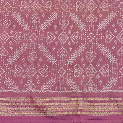 Indian Vintage Saree Golden Pink Pure Silk Hand Woven Double Ikat Patola Sari Craft Fabric 5Yard Zari Ethnic Premium Saree