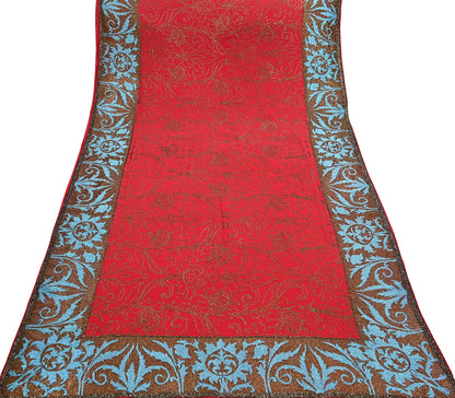 Indian Pre-owned Heavy Sari Red Pure Georgette Silk Hand Embroidered Sarees Designer Abu Jani 6Yd Sewing Ethnic Sarees