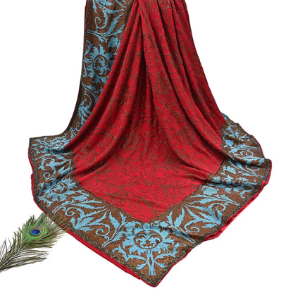 Indian Pre-owned Heavy Sari Red Pure Georgette Silk Hand Embroidered Sarees Designer Abu Jani 6Yd Sewing Ethnic Sarees