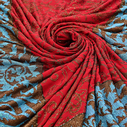 Indian Pre-owned Heavy Sari Red Pure Georgette Silk Hand Embroidered Sarees Designer Abu Jani 6Yd Sewing Ethnic Sarees