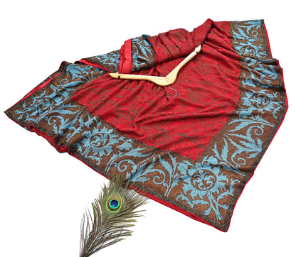 Indian Pre-owned Heavy Sari Red Pure Georgette Silk Hand Embroidered Sarees Designer Abu Jani 6Yd Sewing Ethnic Sarees