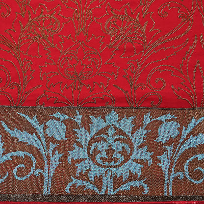 Indian Pre-owned Heavy Sari Red Pure Georgette Silk Hand Embroidered Sarees Designer Abu Jani 6Yd Sewing Ethnic Sarees