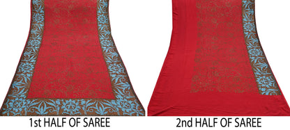 Indian Pre-owned Heavy Sari Red Pure Georgette Silk Hand Embroidered Sarees Designer Abu Jani 6Yd Sewing Ethnic Sarees