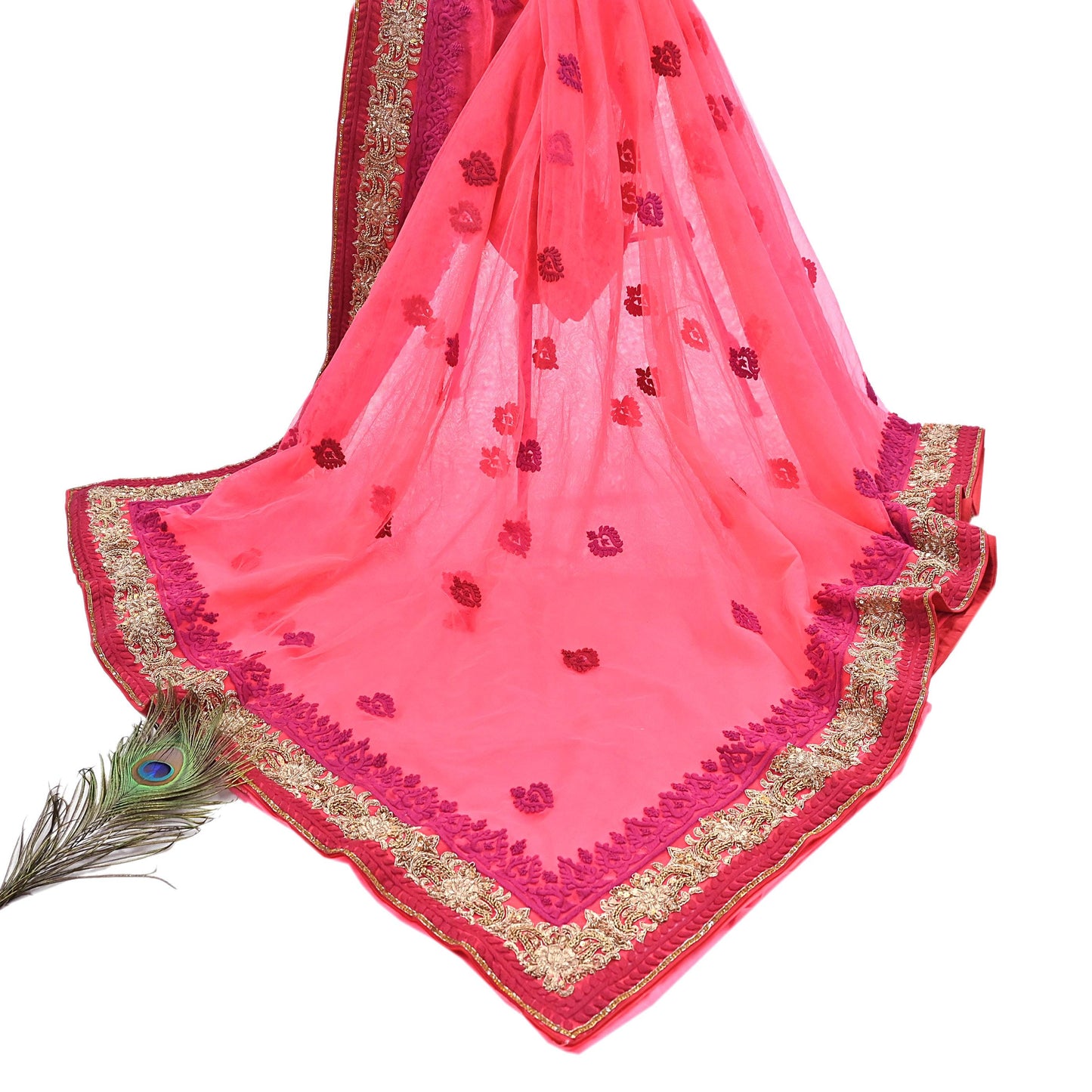 Indian Pre-owned Saree Pink Mesh/Net Hand Embroidered Sabyasachi Designer Sari 6Yd Soft Ethnic Bollywood Party saree