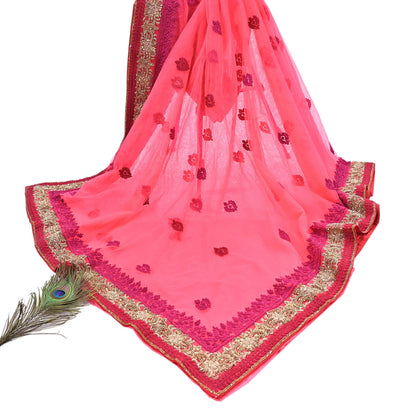 Indian Pre-owned Saree Pink Mesh/Net Hand Embroidered Sabyasachi Designer Sari 6Yd Soft Ethnic Bollywood Party saree