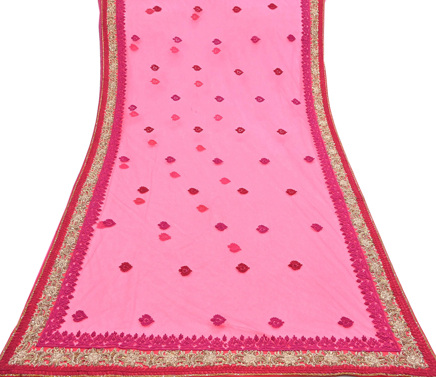 Indian Pre-owned Saree Pink Mesh/Net Hand Embroidered Sabyasachi Designer Sari 6Yd Soft Ethnic Bollywood Party saree