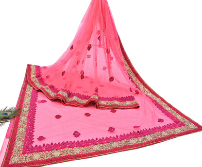 Indian Pre-owned Saree Pink Mesh/Net Hand Embroidered Sabyasachi Designer Sari 6Yd Soft Ethnic Bollywood Party saree