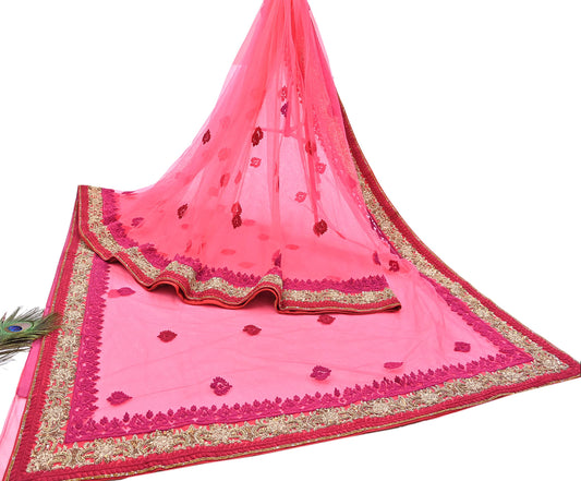 Indian Pre-owned Saree Pink Mesh/Net Hand Embroidered Sabyasachi Designer Sari 6Yd Soft Ethnic Bollywood Party saree