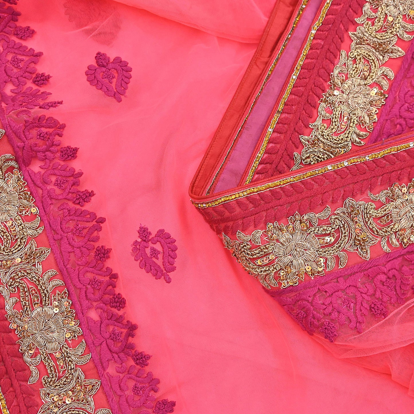 Indian Pre-owned Saree Pink Mesh/Net Hand Embroidered Sabyasachi Designer Sari 6Yd Soft Ethnic Bollywood Party saree