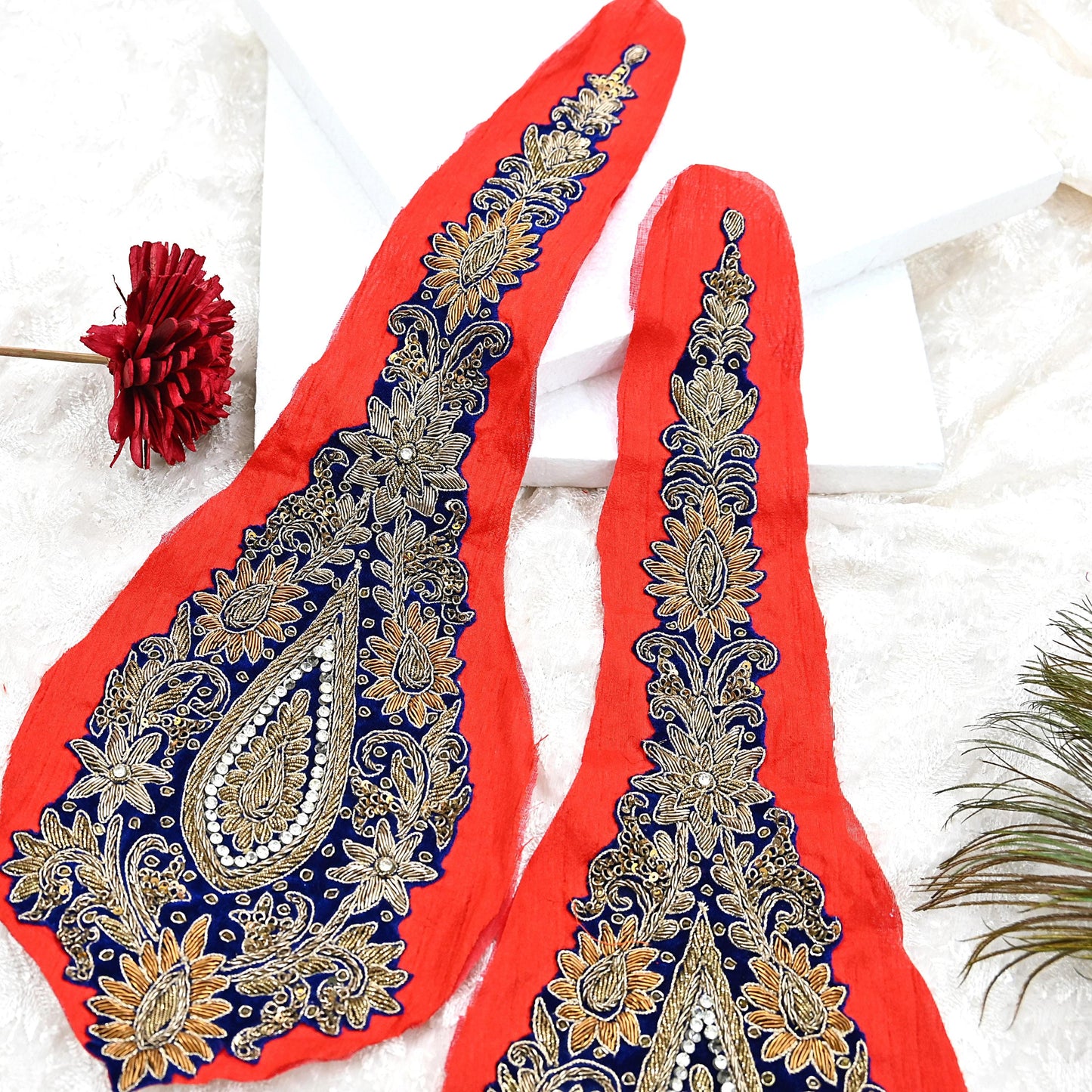 Indian Vintage Blue velvet Appliques  Set of 1 Hand-Embroidered Floral Patches with Zardozi,Dabka, Zari,for Craft, Journals