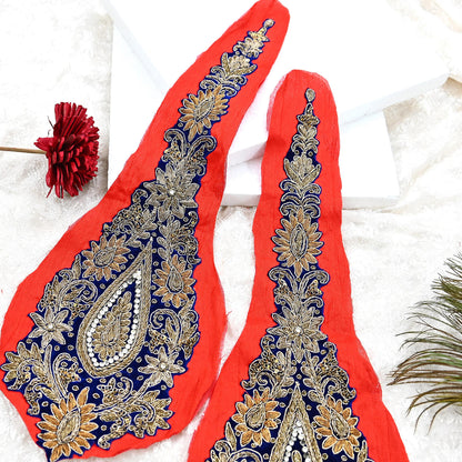 Indian Vintage Blue velvet Appliques  Set of 1 Hand-Embroidered Floral Patches with Zardozi,Dabka, Zari,for Craft, Journals